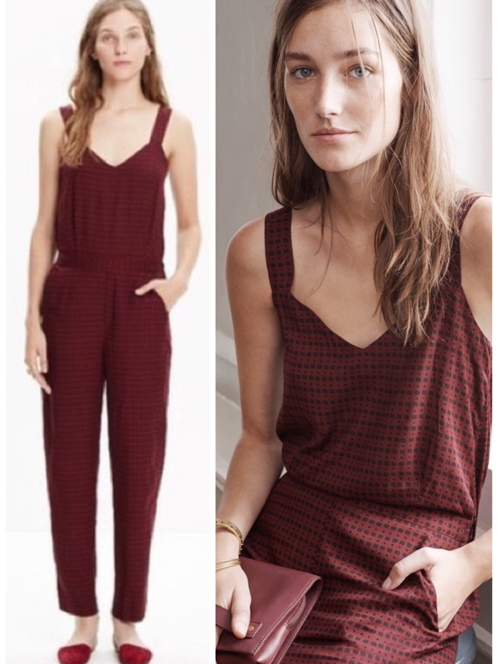 Madewell Tompkins Hashtag Jumpsuit in Burgundy And Black Size S Vintage E1018